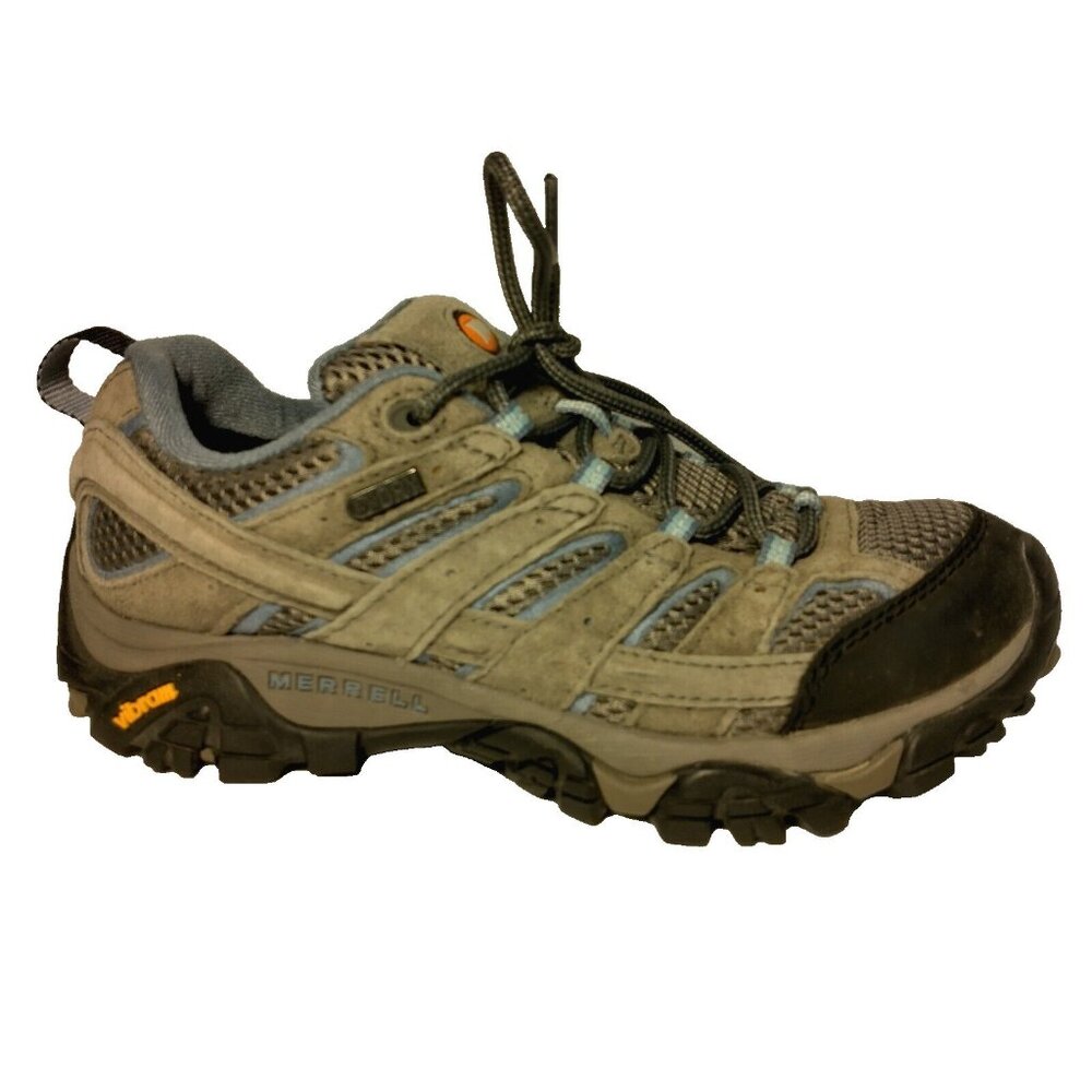 Merrell Moab Shoes Women 7 Gray Blue Mesh Hiking Hike Work Lace Up Vibram - Picture 2 of 16